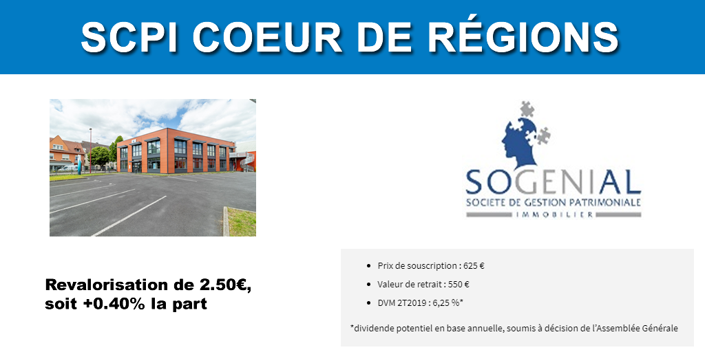 SCPI CŒUR DE REGIONS : deuxième revalorisation des parts, la première année de son lancement !