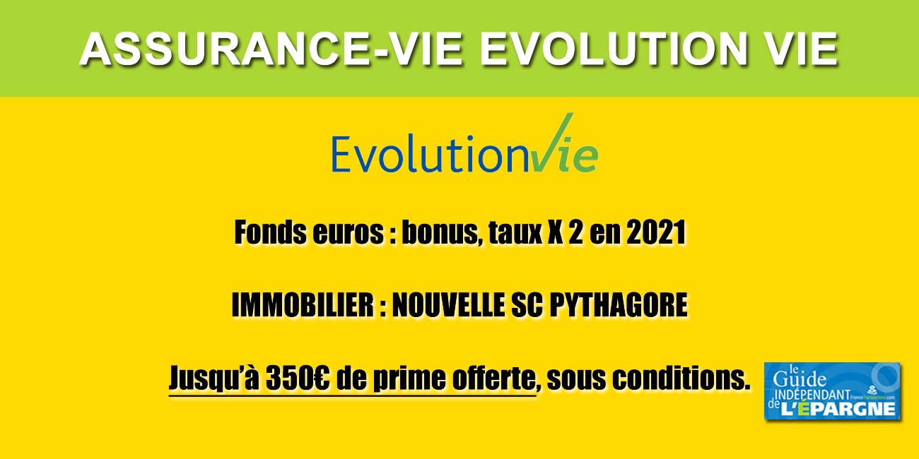 Assurance-Vie Évolution Vie : jusqu'à 350€ offerts et taux fonds euros multiplié par 2, à saisir avant le 20 juin 2021 !