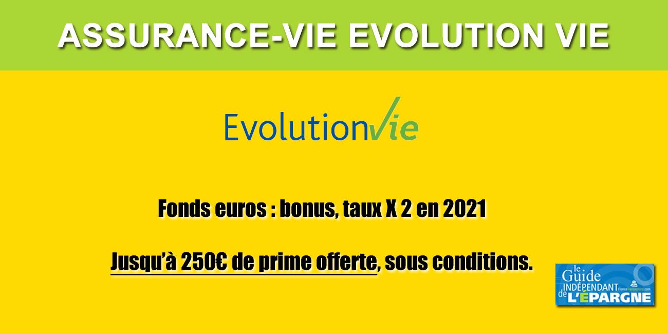 Assurance-Vie Évolution Vie : 100 ou 250 euros offerts et taux fonds euros multiplié par 2, à saisir avant le 3 août 2021 !