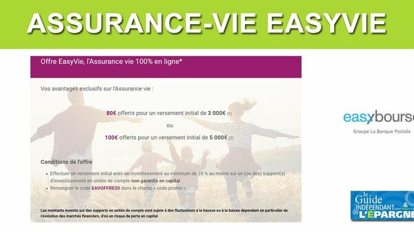 Assurance-Vie EasyVie (Groupe La Banque Postale) : jusqu'à 100€ offerts à saisir avant le 30 novembre 2020