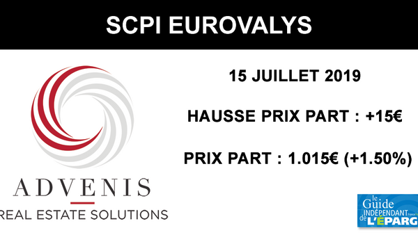 SCPI Eurovalys : augmentation du prix de la part de 1.50% au 15 juillet 2019